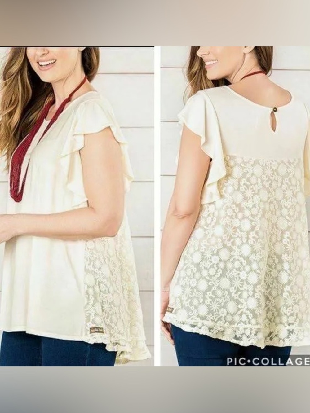 Matilda Jane Women’s Off-White/Ivory Lace Back Top size M
